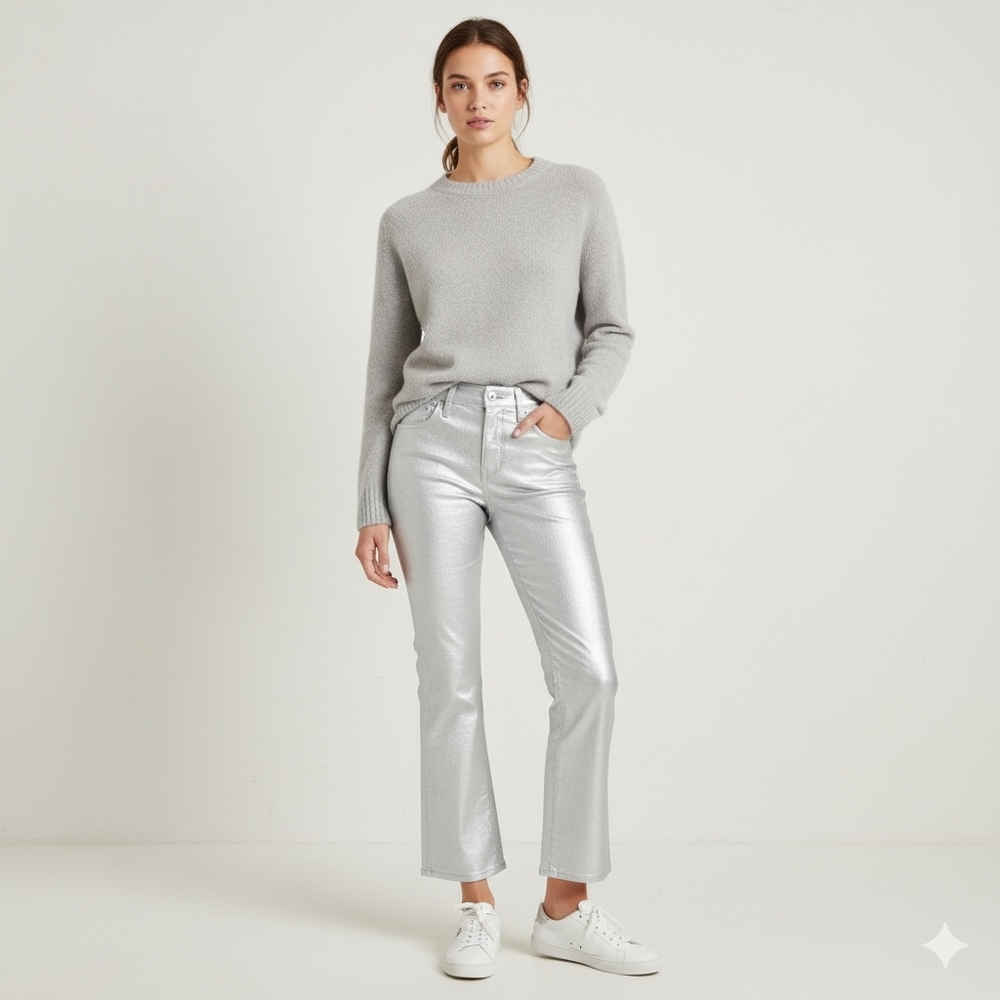 J. Crew Billie Bootcut Flare Crop High Rise Jeans* Silver Metalic Sz27